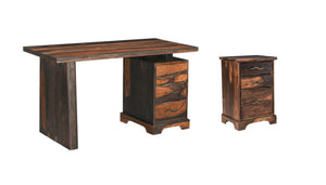HomeRoots 54" Dark Brown Solid Wood Writing Desk & Bookshelf Set - Mid-Century Modern with Storage Drawers 634356