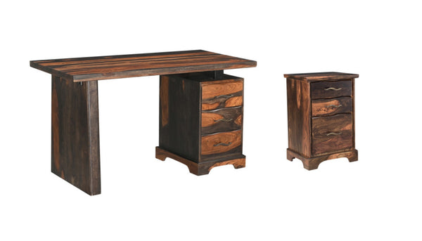 HomeRoots 54" Dark Brown Solid Wood Writing Desk & Bookshelf Set - Mid-Century Modern with Storage Drawers 634356