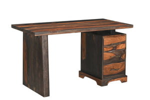 HomeRoots 54" Dark Brown Solid Wood Writing Desk & Bookshelf Set - Mid-Century Modern with Storage Drawers 634356
