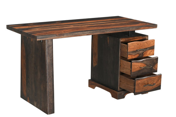 HomeRoots 54" Dark Brown Solid Wood Writing Desk & Bookshelf Set - Mid-Century Modern with Storage Drawers 634356