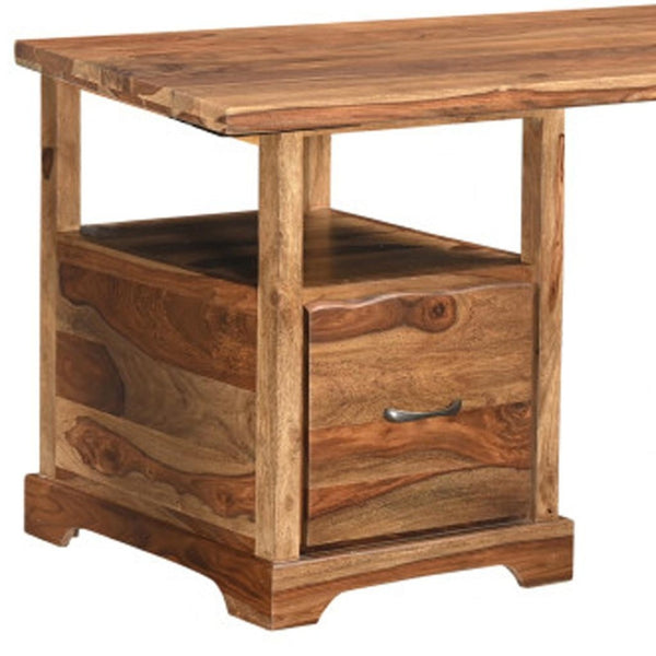 HomeRoots 68" Brown Solid Wood Writing Desk & Bookshelf Set – Durable, Assembled, Perfect for Home Office! 634357