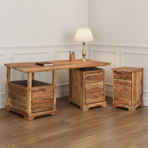 HomeRoots 68" Brown Solid Wood Writing Desk & Bookshelf Set – Durable, Assembled, Perfect for Home Office! 634357