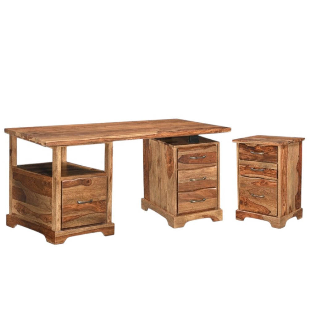 HomeRoots 68" Brown Solid Wood Writing Desk & Bookshelf Set – Durable, Assembled, Perfect for Home Office! 634357