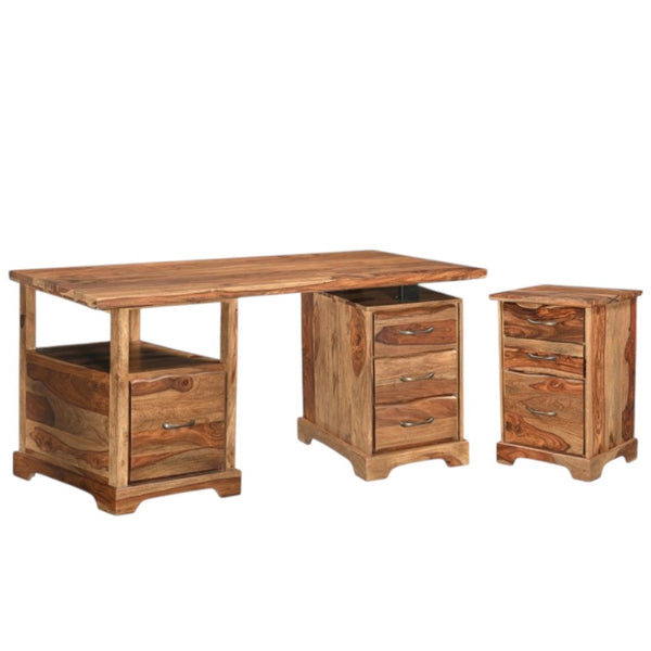 HomeRoots 68" Brown Solid Wood Writing Desk & Bookshelf Set – Durable, Assembled, Perfect for Home Office! 634357