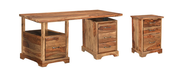 HomeRoots 68" Brown Solid Wood Writing Desk & Bookshelf Set – Durable, Assembled, Perfect for Home Office! 634357