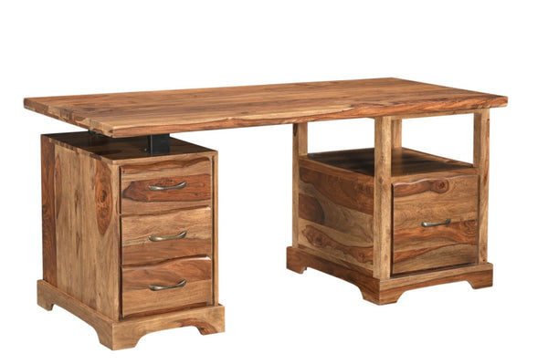 HomeRoots 68" Brown Solid Wood Writing Desk & Bookshelf Set – Durable, Assembled, Perfect for Home Office! 634357