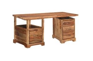 HomeRoots 68" Brown Solid Wood Writing Desk & Bookshelf Set – Durable, Assembled, Perfect for Home Office! 634357