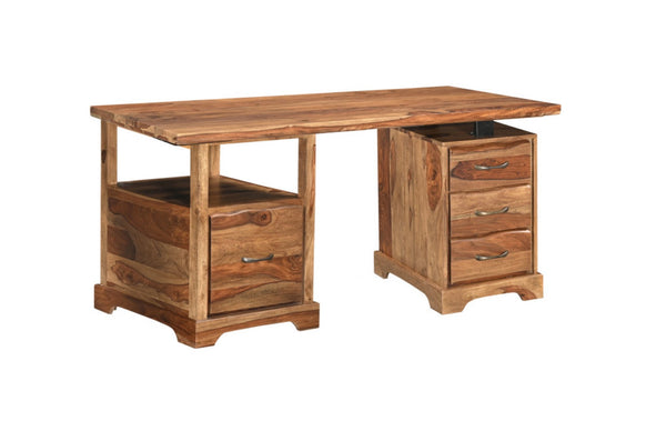 HomeRoots 68" Brown Solid Wood Writing Desk & Bookshelf Set – Durable, Assembled, Perfect for Home Office! 634357