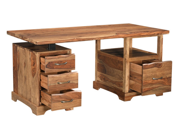 HomeRoots 68" Brown Solid Wood Writing Desk & Bookshelf Set – Durable, Assembled, Perfect for Home Office! 634357