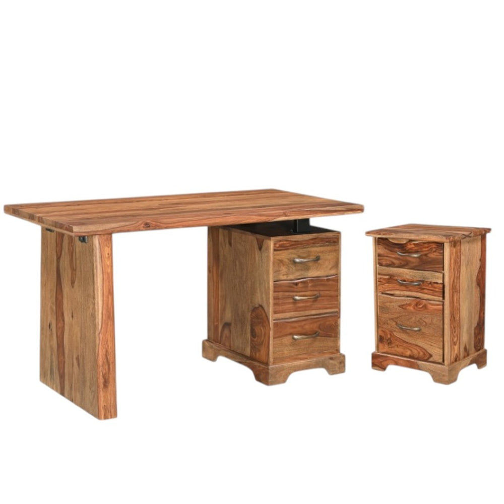 HomeRoots 54" Brown Solid Wood Writing Desk and Bookshelf Set – Stylish, Functional, and Versatile Storage Solution 634358