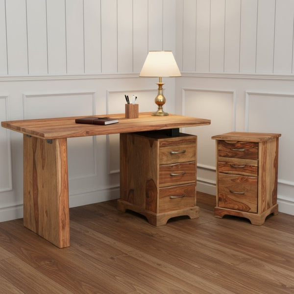 HomeRoots 54" Brown Solid Wood Writing Desk and Bookshelf Set – Stylish, Functional, and Versatile Storage Solution 634358
