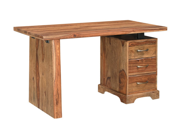 HomeRoots 54" Brown Solid Wood Writing Desk and Bookshelf Set – Stylish, Functional, and Versatile Storage Solution 634358