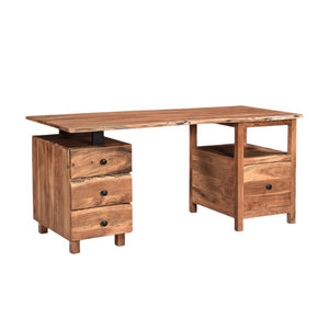 HomeRoots 69" Brown Solid Wood Wall-Mounted Writing Desk & Bookshelf with 4 Drawers for Stylish Organization 634359