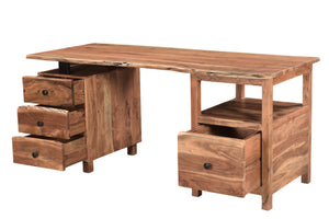 HomeRoots 69" Brown Solid Wood Wall-Mounted Writing Desk & Bookshelf with 4 Drawers for Stylish Organization 634359