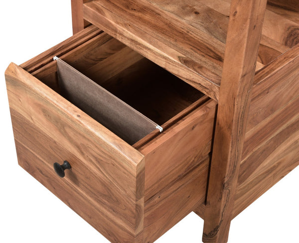 HomeRoots 69" Brown Solid Wood Wall-Mounted Writing Desk & Bookshelf with 4 Drawers for Stylish Organization 634359