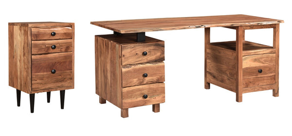 HomeRoots 69" Brown Solid Wood Writing Desk & Bookshelf Set - Stylish, Durable, Versatile Workspace Solution 634360