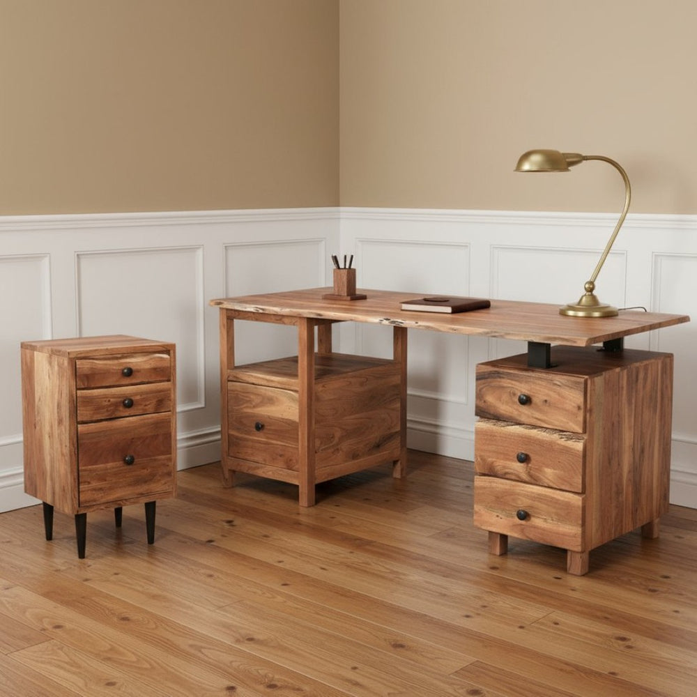 HomeRoots 69" Brown Solid Wood Writing Desk & Bookshelf Set - Stylish, Durable, Versatile Workspace Solution 634360
