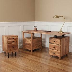 HomeRoots 69" Brown Solid Wood Writing Desk & Bookshelf Set - Stylish, Durable, Versatile Workspace Solution 634360
