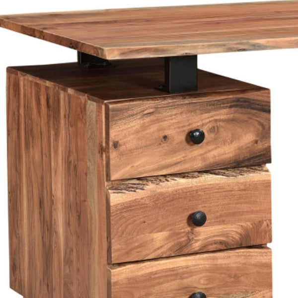 HomeRoots 69" Brown Solid Wood Writing Desk & Bookshelf Set - Stylish, Durable, Versatile Workspace Solution 634360