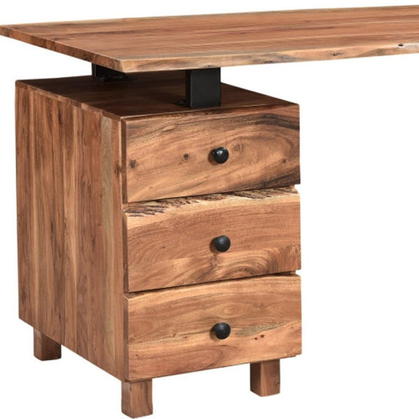 HomeRoots 69" Brown Solid Wood Writing Desk & Bookshelf Set - Stylish, Durable, Versatile Workspace Solution 634360