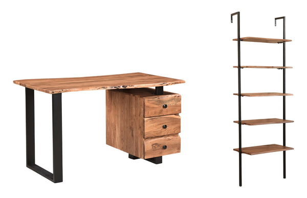 HomeRoots 54" Stylish Brown and Black Wall-Mounted Writing Desk & Bookshelf Set with 3 Drawers for Home Offices 634361