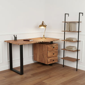 HomeRoots 54" Stylish Brown and Black Wall-Mounted Writing Desk & Bookshelf Set with 3 Drawers for Home Offices 634361