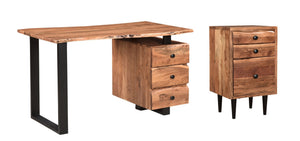 HomeRoots 54" Elegant Mid-Century Modern Solid Wood & Metal Writing Desk with Bookshelf & 3 Drawers Set 634362