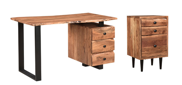 HomeRoots 54" Elegant Mid-Century Modern Solid Wood & Metal Writing Desk with Bookshelf & 3 Drawers Set 634362