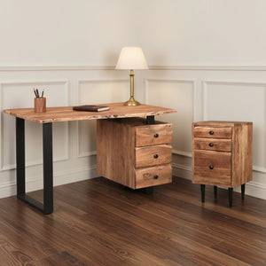HomeRoots 54" Elegant Mid-Century Modern Solid Wood & Metal Writing Desk with Bookshelf & 3 Drawers Set 634362