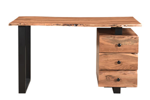 HomeRoots 54" Elegant Mid-Century Modern Solid Wood & Metal Writing Desk with Bookshelf & 3 Drawers Set 634362