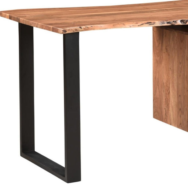 HomeRoots 54" Elegant Mid-Century Modern Solid Wood & Metal Writing Desk with Bookshelf & 3 Drawers Set 634362