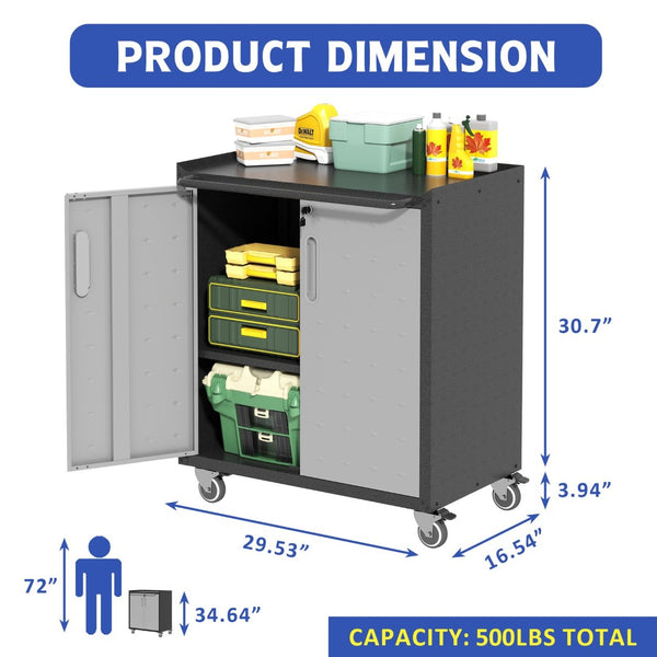 English Elm Heavy-duty Steel Garage Cabinet on Wheels with Locking Doors and Adjustable Shelves T2398P222831