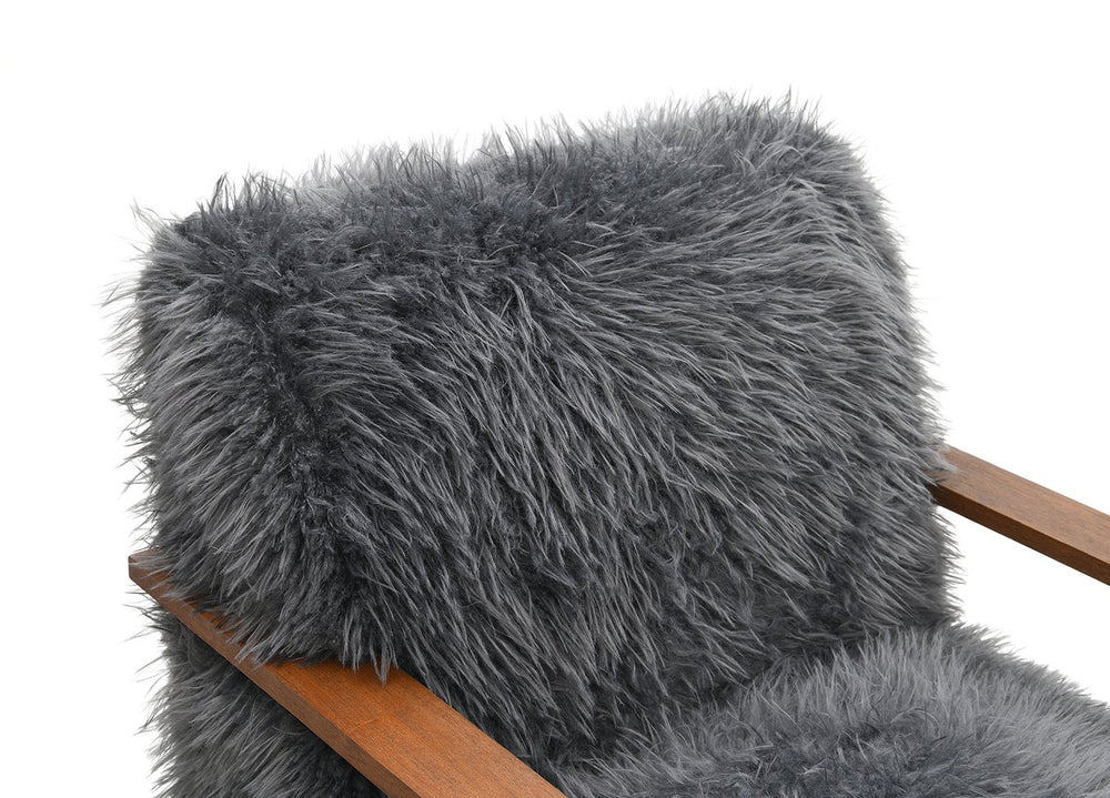 English Elm Charcoal Plush Faux Fur Accent Chair with Walnut Wood Arms — Cozy Modern Living Room Seating Charcoal grey 29 L x 36 W x 33 H B2741P401383