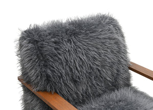 English Elm Charcoal Plush Faux Fur Accent Chair with Walnut Wood Arms — Cozy Modern Living Room Seating Charcoal grey 29 L x 36 W x 33 H B2741P401383