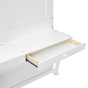 English Elm Queen Murphy Bed Cabinet with Vanity Desk Hydraulic Lift Mirror Distressed Finish White LP000766AAK-1