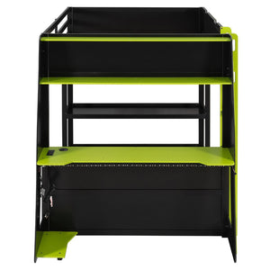 English Elm Full Size Gaming Loft Bed with Led Lighting Desk Shelves and Usb Charging Ports N820S00076F