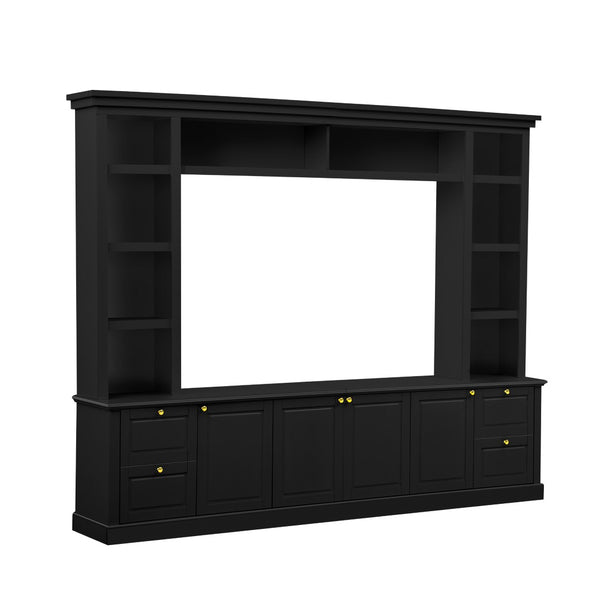 English Elm All-in-one Modern Entertainment Center with Bookcase Shelves for Living Room Display Black N710S688101B