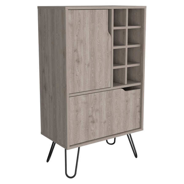 English Elm Sheffield L Shaped Bar Cabinet with Hairpin Legs Eight Cubbies Mid Century Modern Style B128P322512