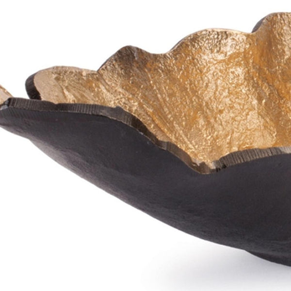 HomeRoots Set of Two Rustic Leaf Centerpiece Bowls - Black & Gold Cast Aluminum for Elegant Table Decor 634505