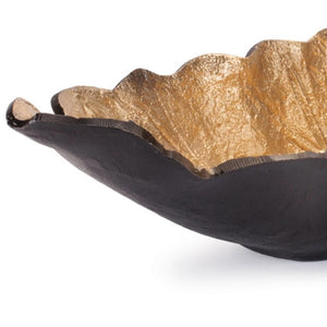 HomeRoots Set of Two Rustic Leaf Centerpiece Bowls - Black & Gold Cast Aluminum for Elegant Table Decor 634505