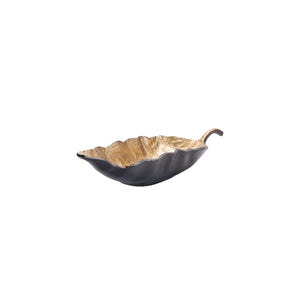 HomeRoots Set of Two Rustic Leaf Centerpiece Bowls - Black & Gold Cast Aluminum for Elegant Table Decor 634505