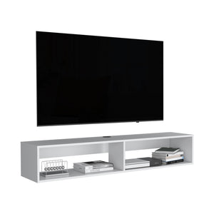 English Elm Warrior Floating TV Stand 59" Wall Shelf with Two Open Shelves, Cable Management, Sturdy 50lb Capacity White 65 L x 18 W x 3.6 H B070P224231