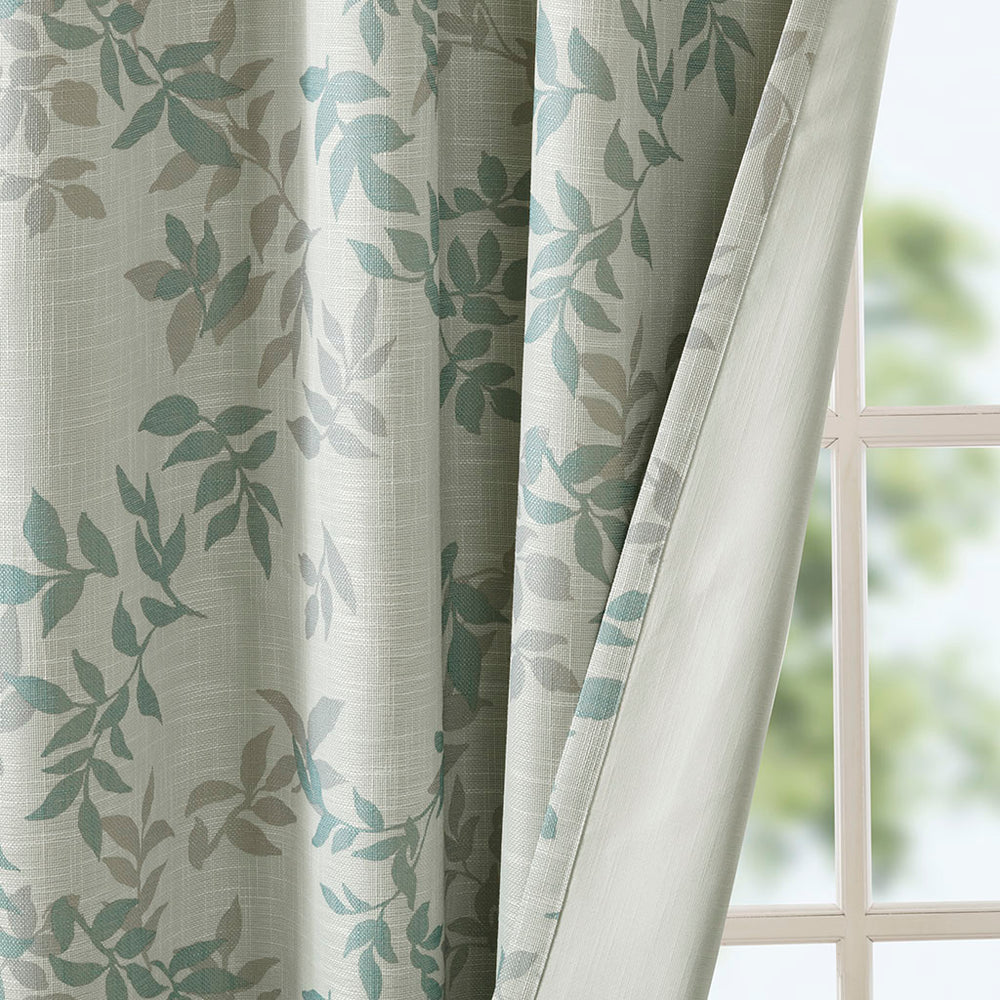 JLA Home SunSmart - Printed Botanical Blackout Curtain Panel Julie Design with Foamback Thermal Lining, Noise-Reducing Privacy Aqua SS40-0025