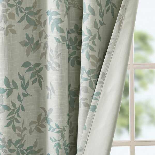 JLA Home SunSmart - Printed Botanical Blackout Curtain Panel Julie Design with Foamback Thermal Lining, Noise-Reducing Privacy Aqua SS40-0025