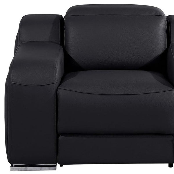 HomeRoots 41" Black Italian Leather Wall Hugger Recliner - Power Recline, USB Charging, Chic Comfort & Style 634537
