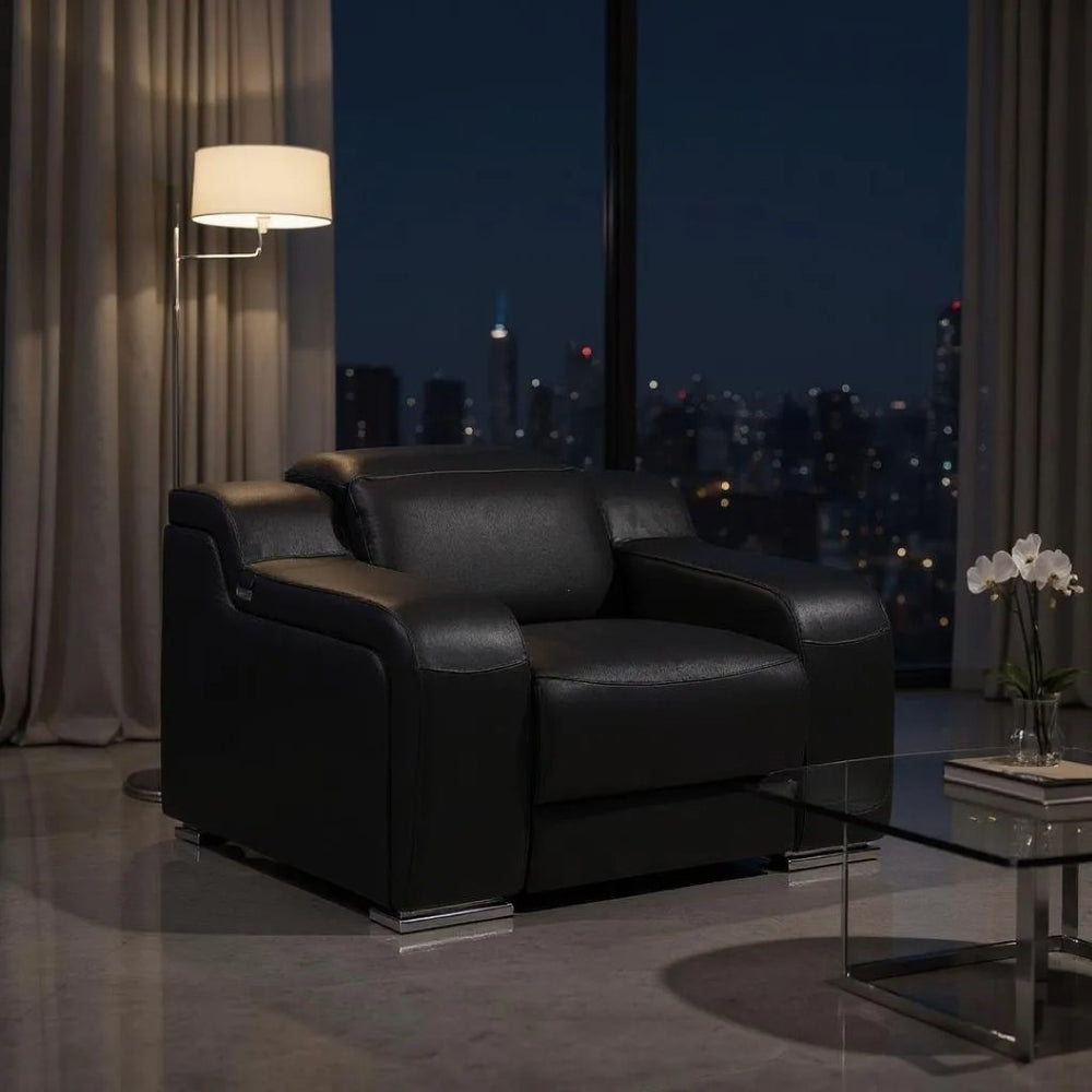 HomeRoots 41" Black Italian Leather Wall Hugger Recliner - Power Recline, USB Charging, Chic Comfort & Style 634537