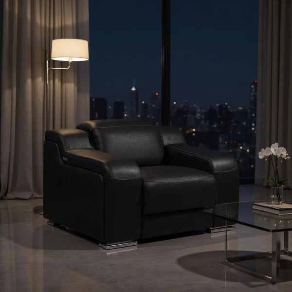 HomeRoots 41" Black Italian Leather Wall Hugger Recliner - Power Recline, USB Charging, Chic Comfort & Style 634537
