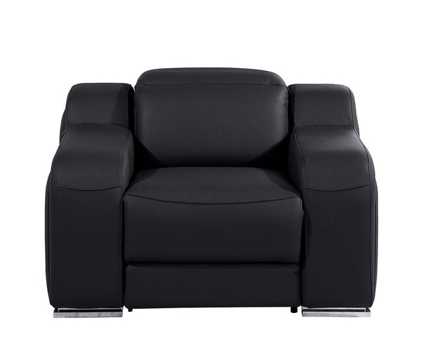 HomeRoots 41" Black Italian Leather Wall Hugger Recliner - Power Recline, USB Charging, Chic Comfort & Style 634537