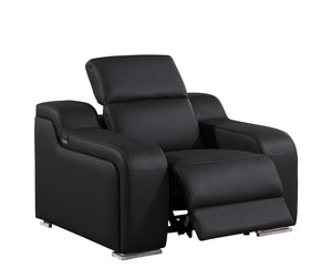 HomeRoots 41" Black Italian Leather Wall Hugger Recliner - Power Recline, USB Charging, Chic Comfort & Style 634537