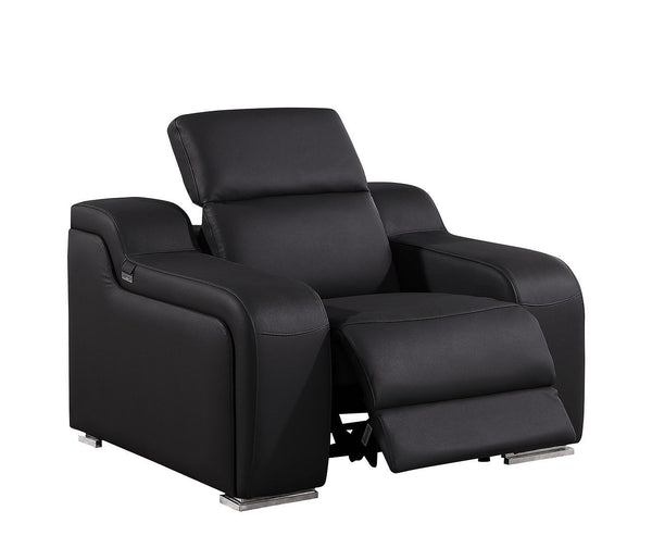 HomeRoots 41" Black Italian Leather Wall Hugger Recliner - Power Recline, USB Charging, Chic Comfort & Style 634537